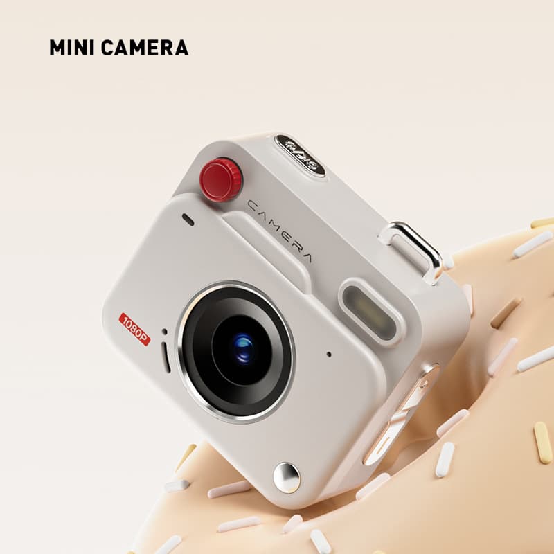 White Retro Mini Digital Camera Keychain - 48MP Portable Pocket Camcorder
