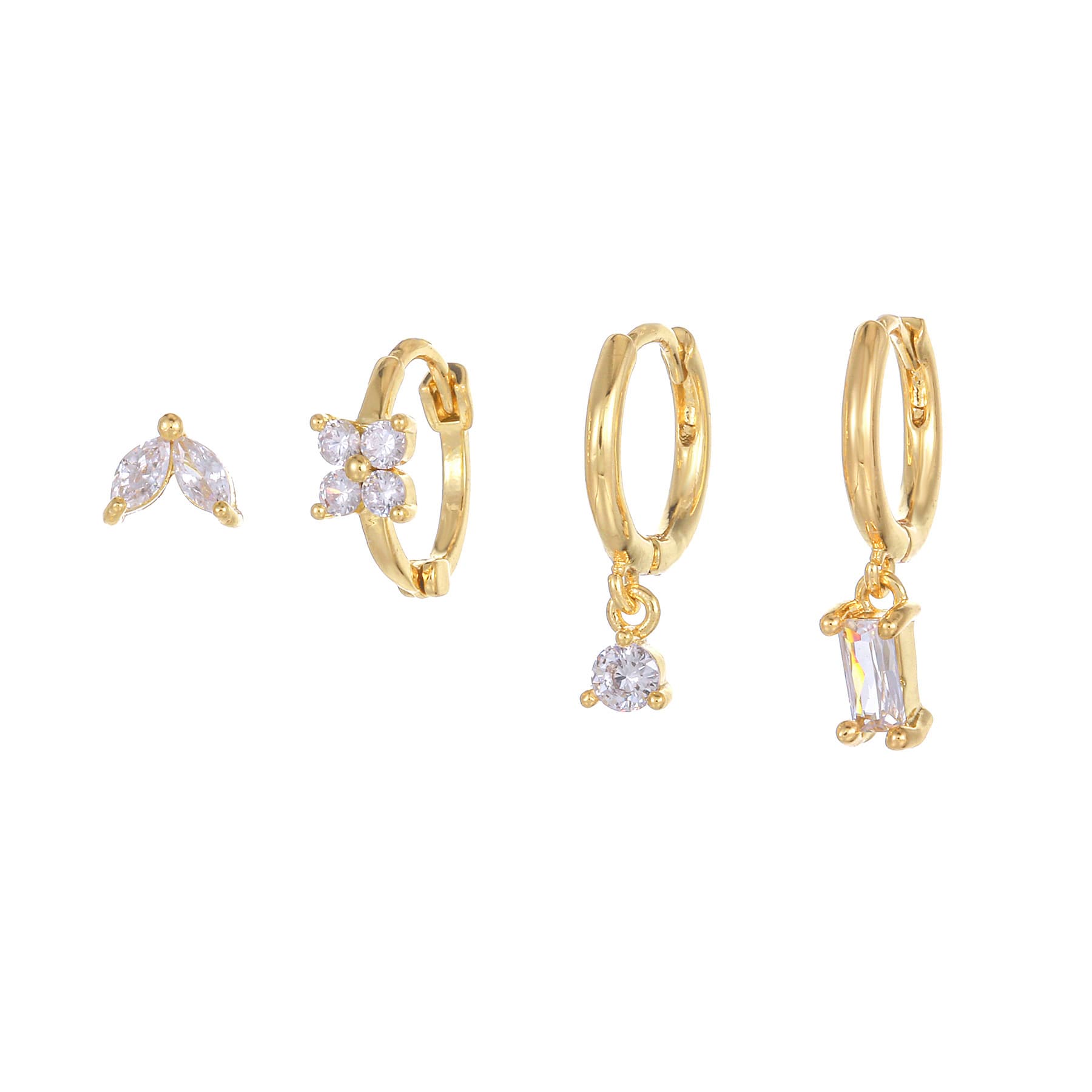 Four-piece set Gold Delicate CZ Earring Stacking Set - Huggie Hoops & Studs