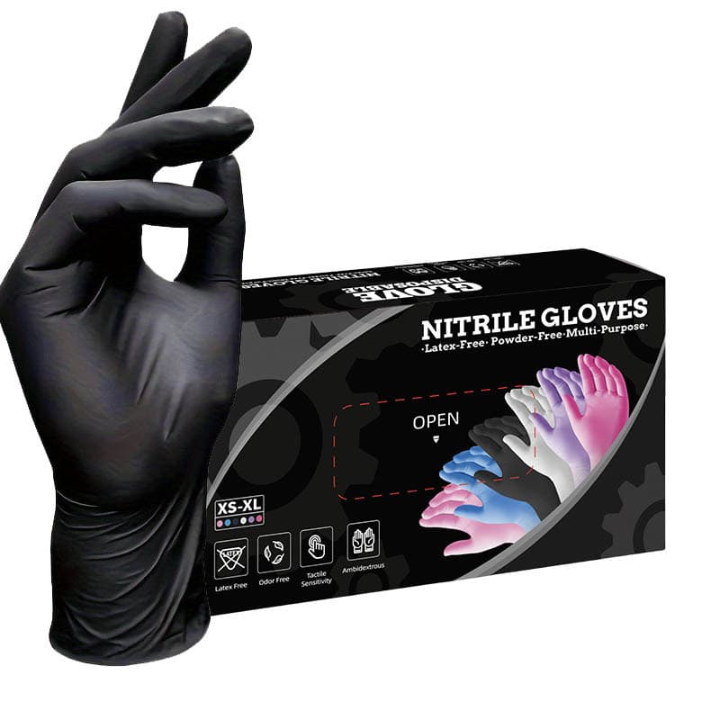 50-Pair Black Disposable Nitrile Gloves - Powder-Free, Latex-Free