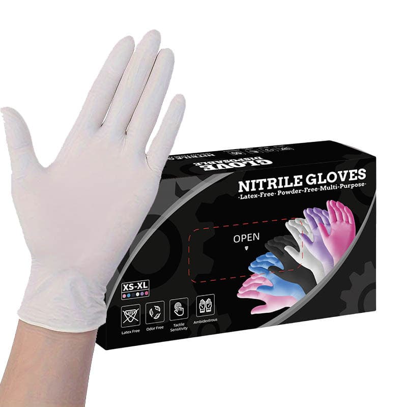 50-Pair White Disposable Nitrile Gloves - Powder-Free, Latex-Free