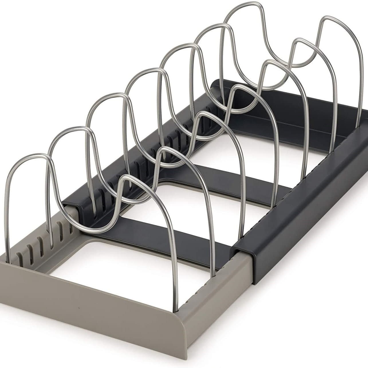 Grey Expandable Pan & Pot Lid Organizer Rack - Adjustable Kitchen Cabinet