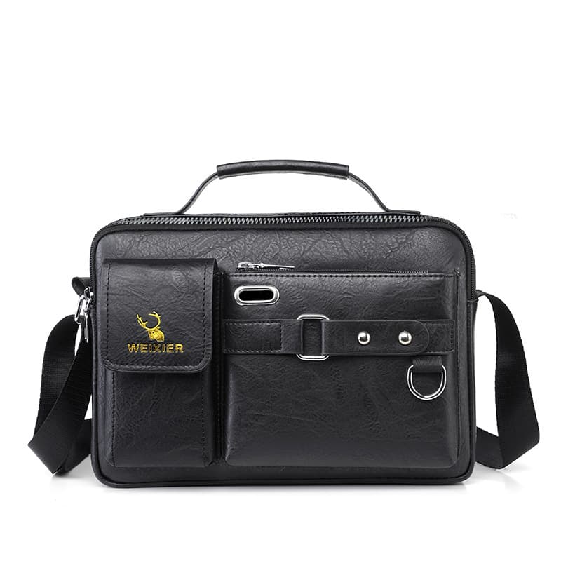 Plain black texture Men's Crossbody Shoulder Bag - PU Leather Business