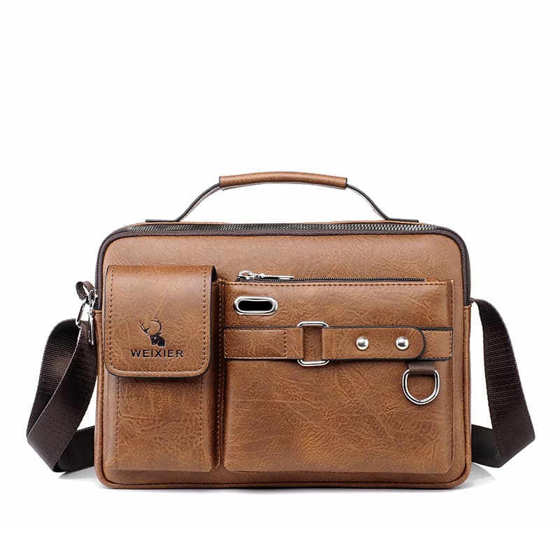 Plain light brown Men's Crossbody Shoulder Bag - PU Leather Business