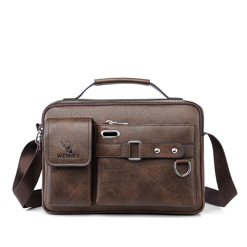 Plain dark brown Men's Crossbody Shoulder Bag - PU Leather Business