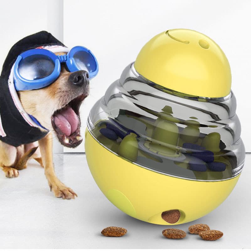 Interactive Dog Puzzle Feeder with Adjustable Food Dispensing Holes (Yellow)