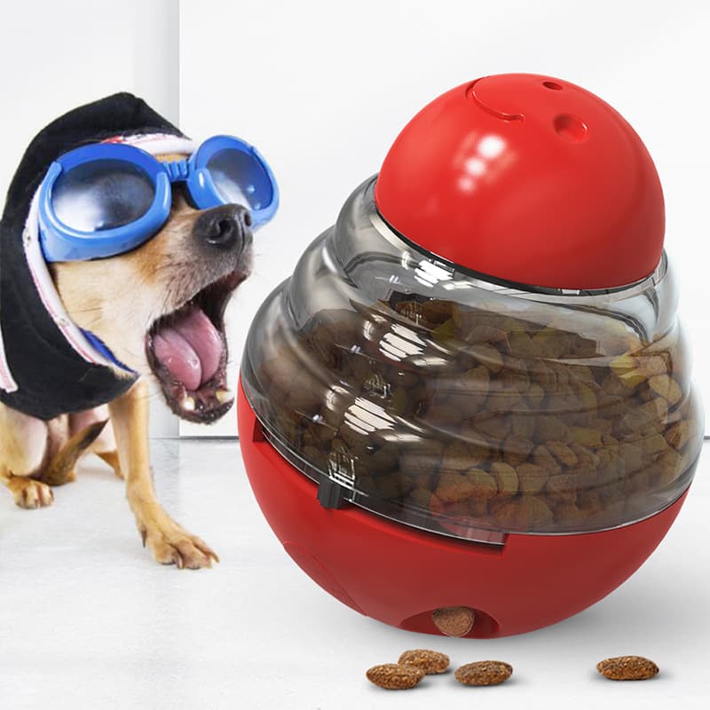 Interactive Dog Puzzle Feeder with Adjustable Food Dispensing Holes (Red)