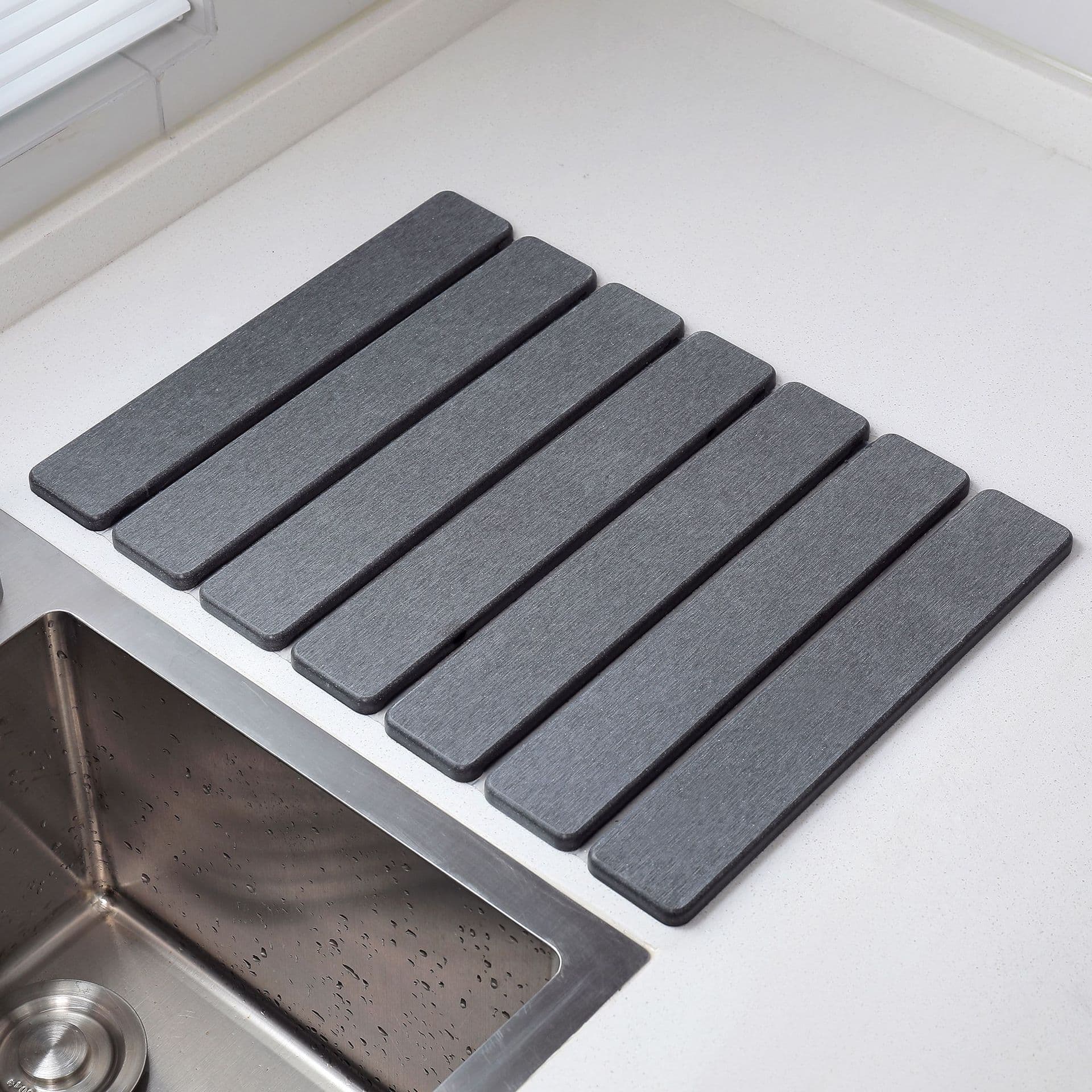 Folding Diatomaceous Earth Countertop Drain Mat - Quick Dry - Dark grey