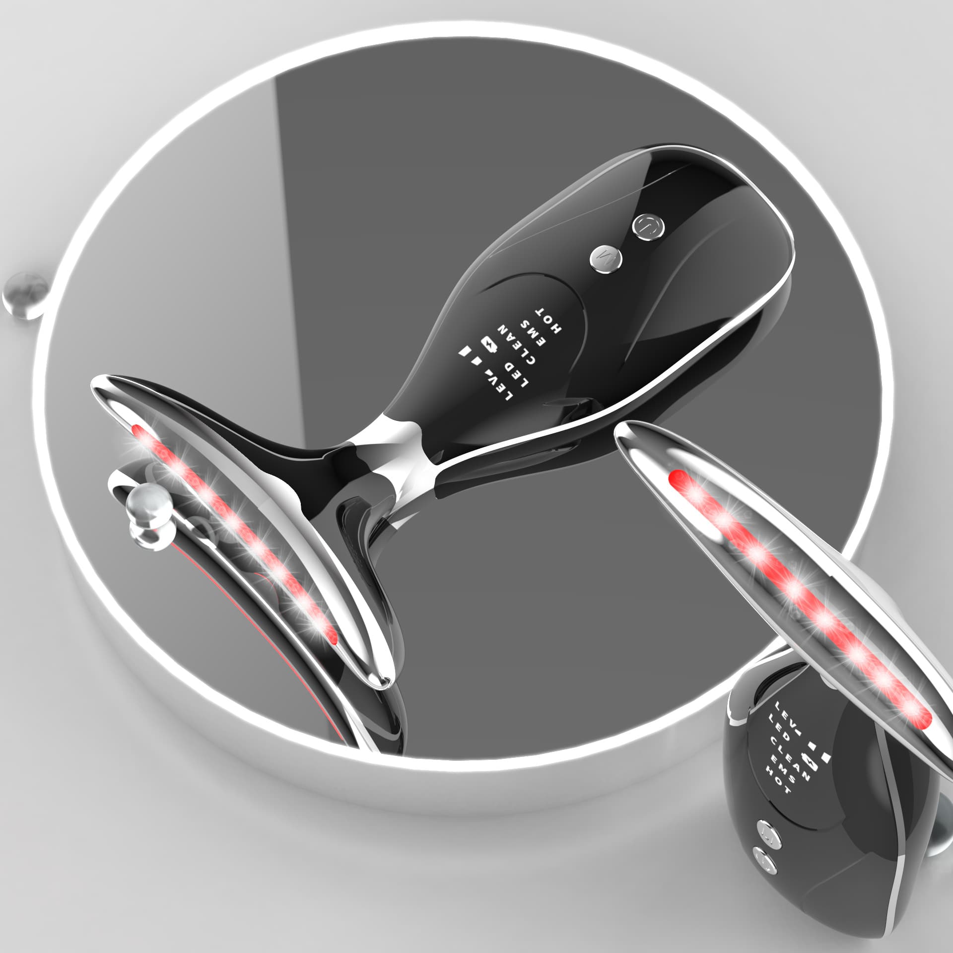 Multi-Function Facial & Neck Massager with LED Light Therapy, EMS - Black