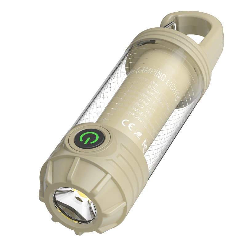Tri-Color Portable Camping Lantern & Flashlight - Rechargeable - Khaki