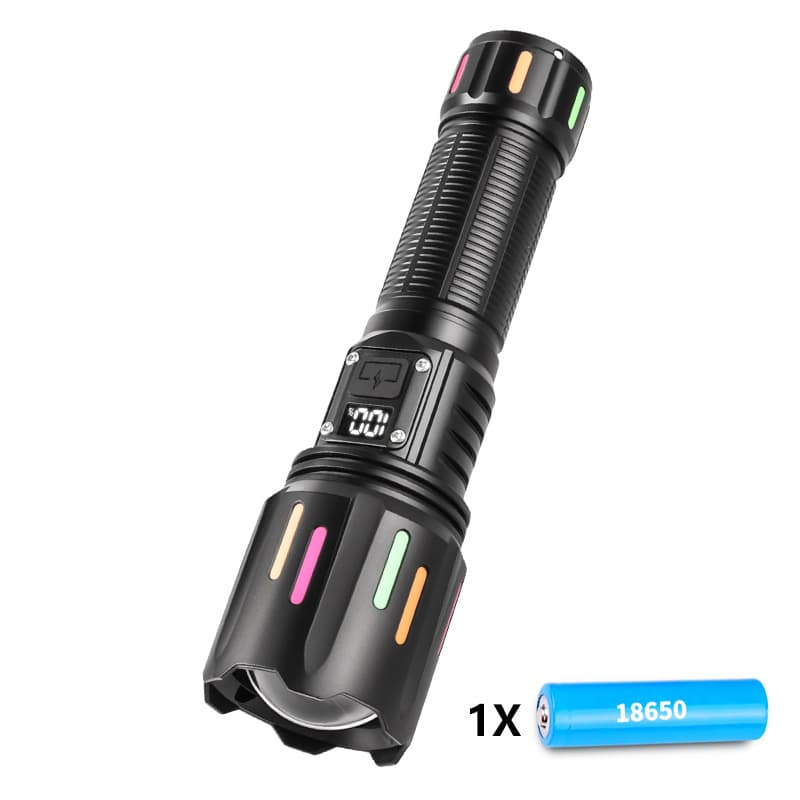 30W High Brightness LED Flashlight with Digital - Black+One 18650 battery