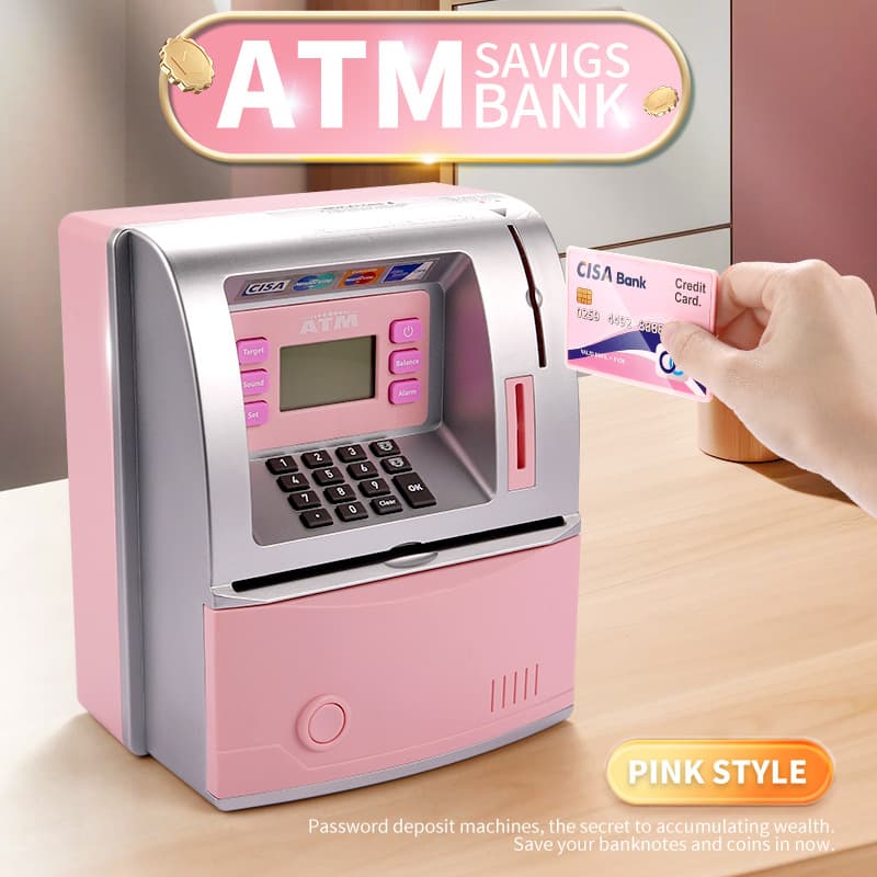 Kids Electronic ATM Savings Bank - Digital Piggy Bank with Password - Pink