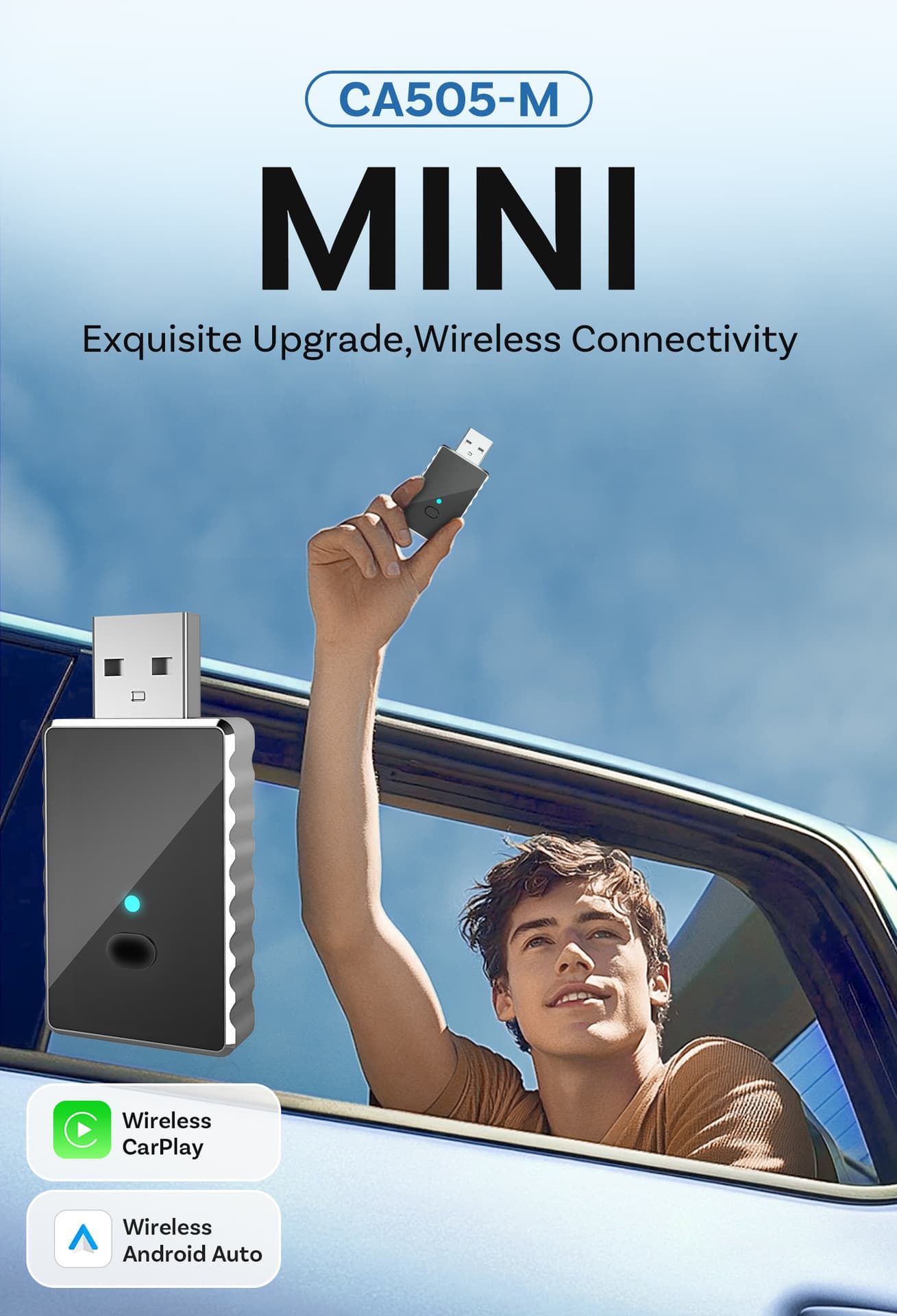 Mini 2-in-1 Wireless CarPlay & Android Auto Adapter - 5GHz WiFi 6 - Black