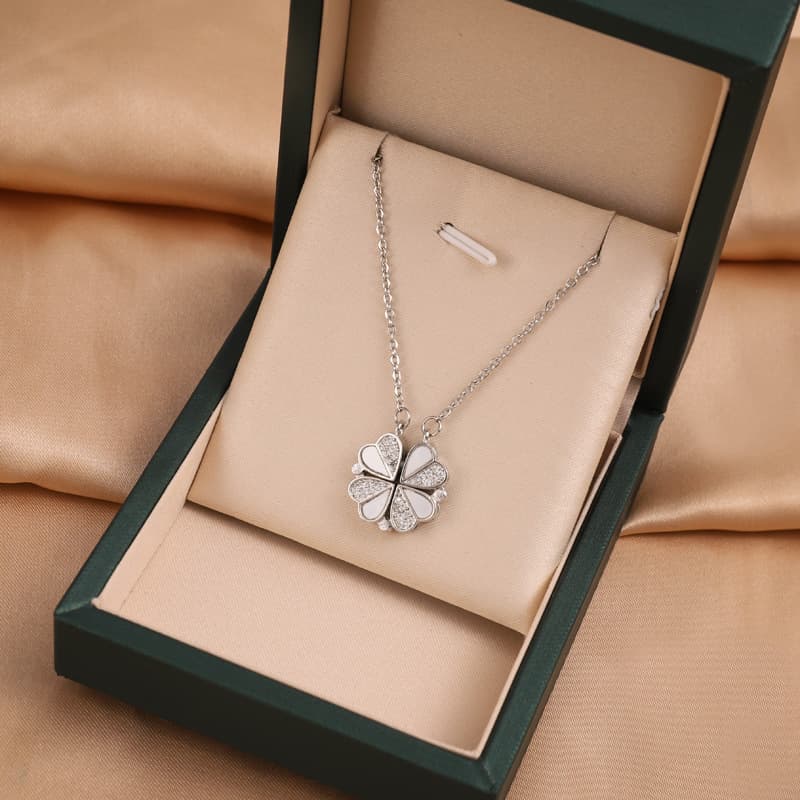 S925 Sterling Silver 2-in-1 Magnetic Convertible Clover to Hearts - Platinum