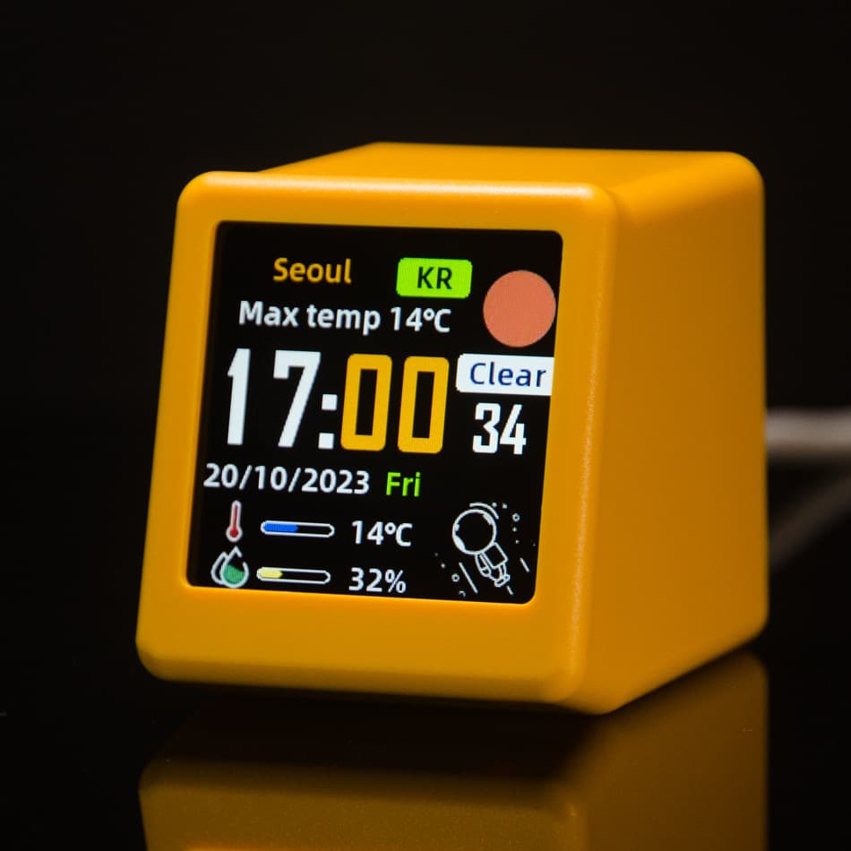 2-Piece Mini Smart Wi-Fi Weather Station Clock - Desktop Digital - Yellow