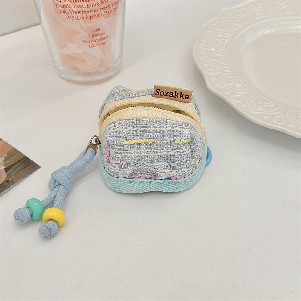 3-Piece Woven Mini Backpack Pouch - Earphone Case & Coin Purse - Blue