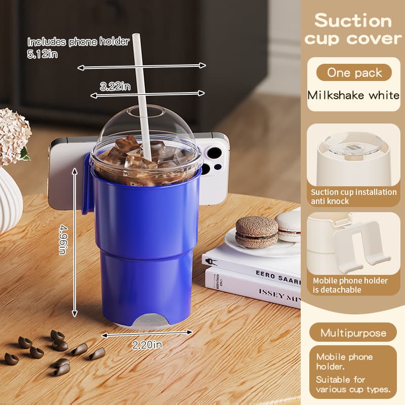 Multi-Purpose Anti-Spill Cup Holder with Suction Base - With Blue