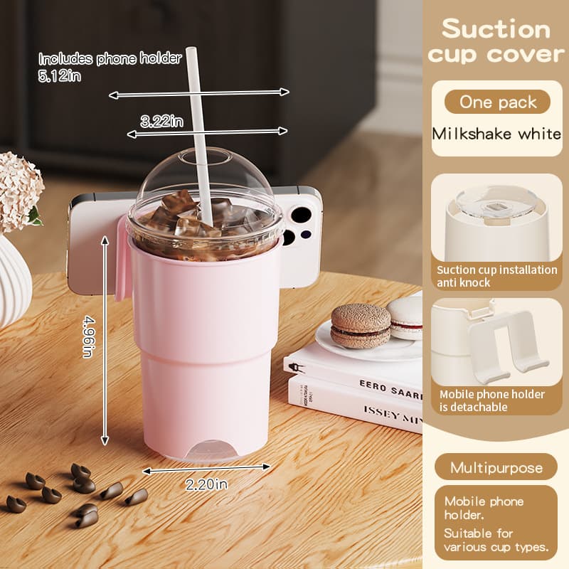 Multi-Purpose Anti-Spill Cup Holder with Suction Base - With Pink