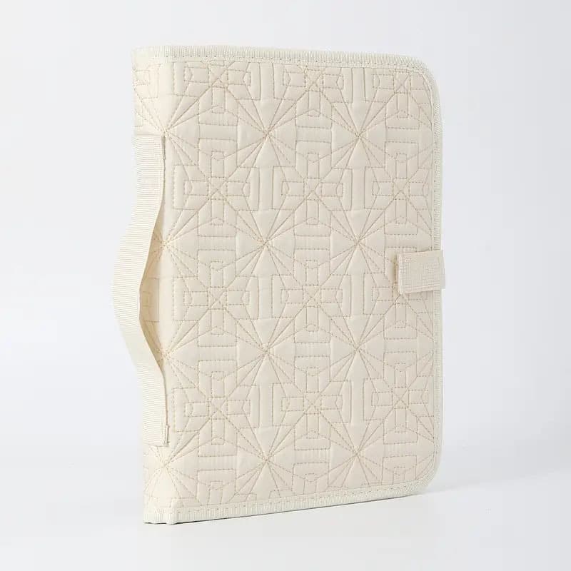 Beige Quilted Bible Cover - Protective Book Case with Carry Handle