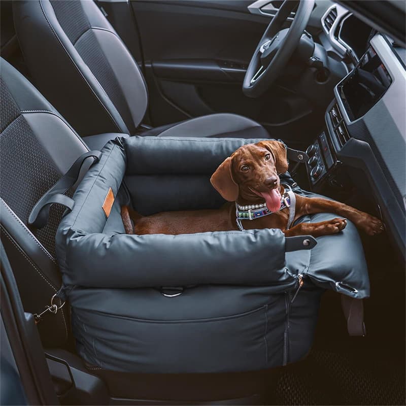 Dark Blue Plush Pet Booster Car Seat - Portable Dog Travel Bed with Non-Slip