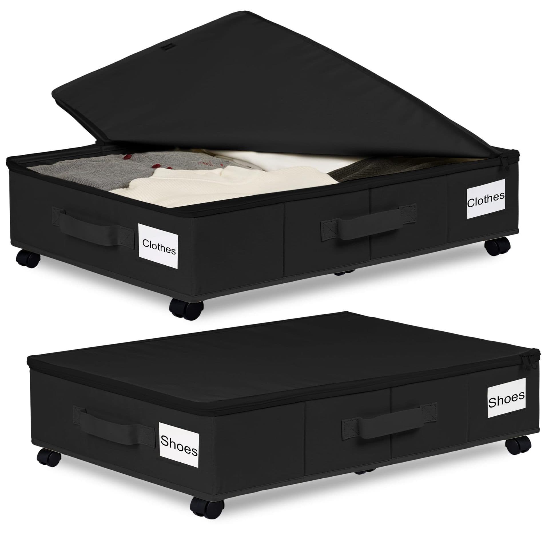 1 piece Black Size L Collapsible Underbed Storage Organizer with Wheels