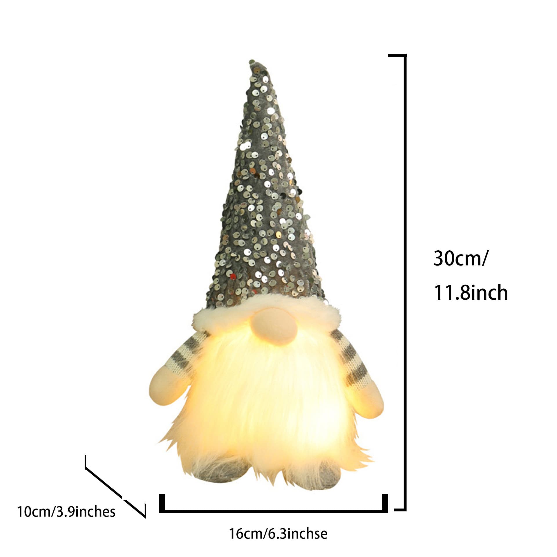 2-Piece Grey Charming Light-Up Christmas Gnome - Festive Nordic Plush
