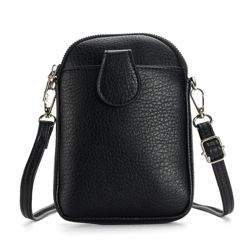 Black Crossbody Phone Bag - Women's PU Leather Mini Shoulder Purse