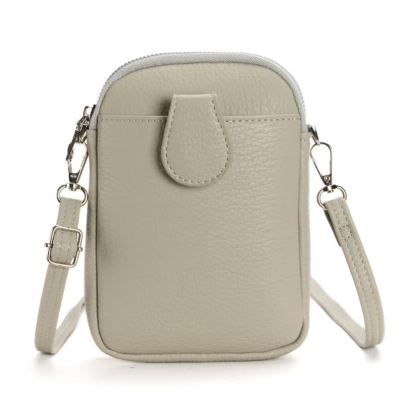 Grey Crossbody Phone Bag - Women's PU Leather Mini Shoulder Purse