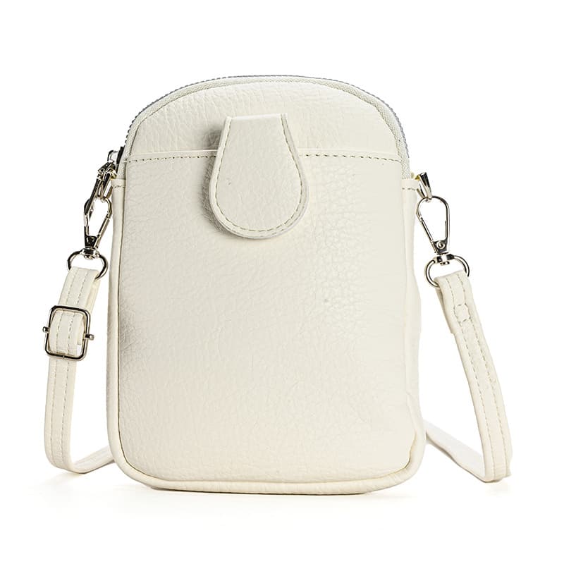 White Crossbody Phone Bag - Women's PU Leather Mini Shoulder Purse