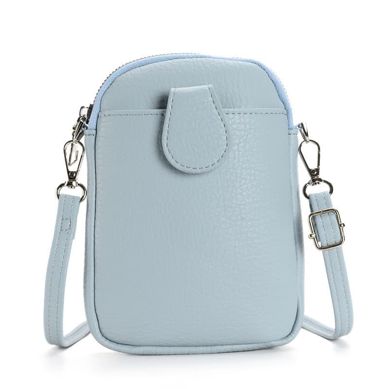 Blue Crossbody Phone Bag - Women's PU Leather Mini Shoulder Purse