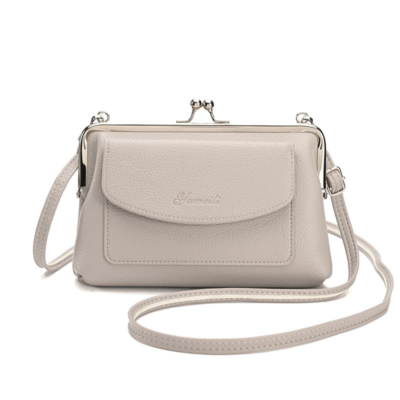 Taupe Women's Vintage Kiss Lock Crossbody Bag - PU Leather Clutch Purse