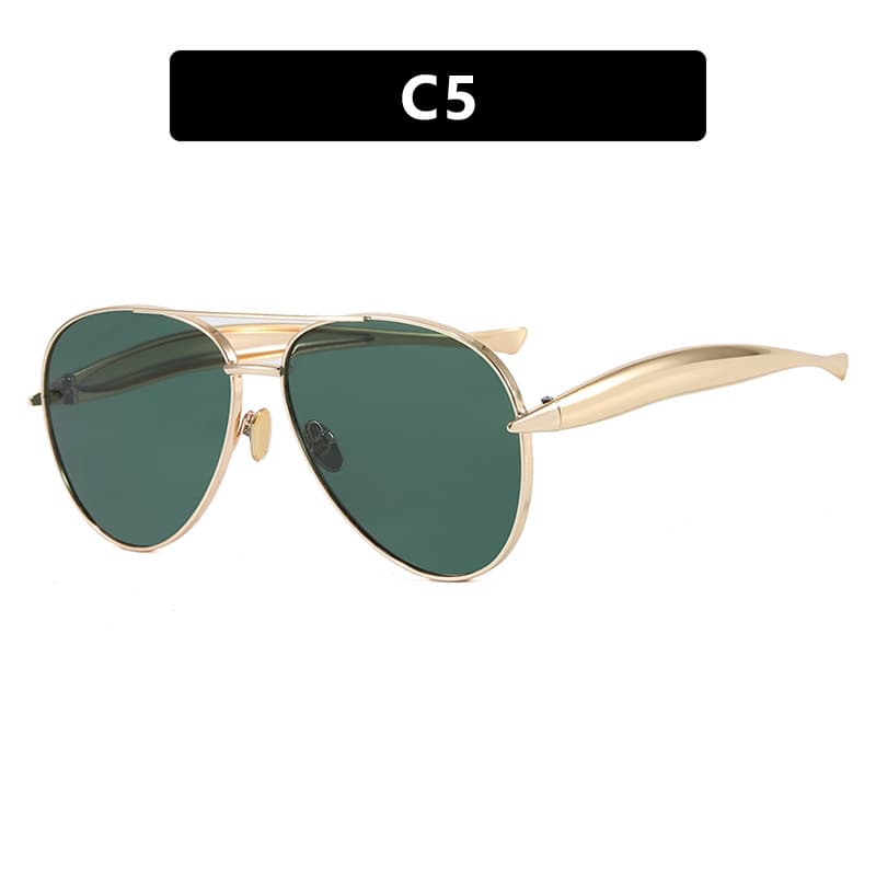 Style C5 Gold Frame Green Lenses Oversized Aviator Sunglasses - C5 Green
