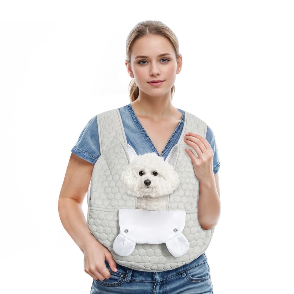 Grey Quilted Hands-Free Pet Carrier Sling - Front Pack for Small Dogs & Cats