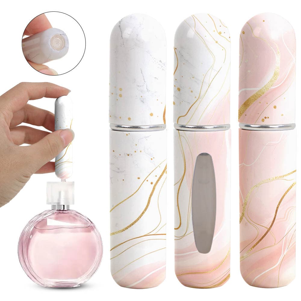 Light Pink Marble Travel Perfume Atomizer Set (3-Pack) - 5 ml Leakproof