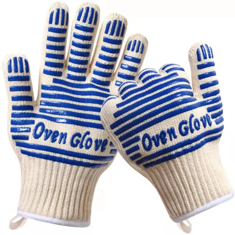 Blue and White Extreme Heat-Resistant BBQ Gloves - Cut-Resistant Oven Mitts