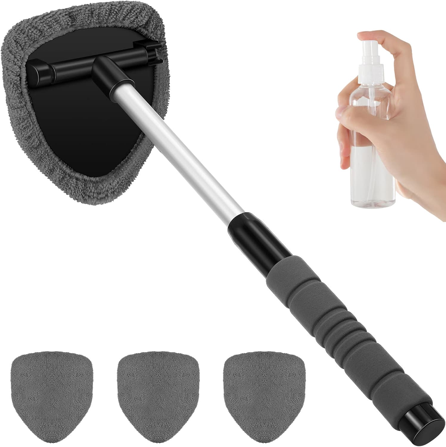Black Car Windshield Cleaner Tool, Inside with 4 Reusable - Black 4 Reusable