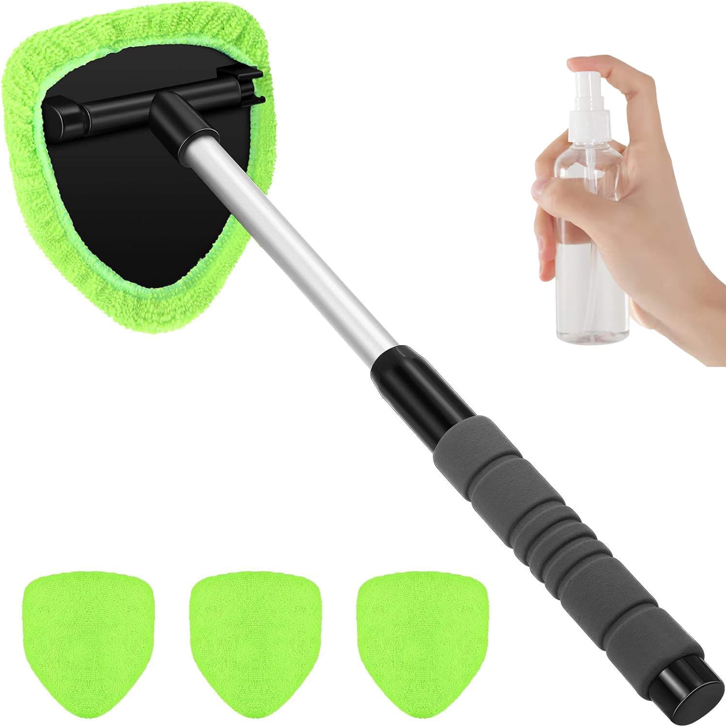 Green Car Windshield Cleaner Tool, Inside with 4 Reusable - Green 4 Reusable