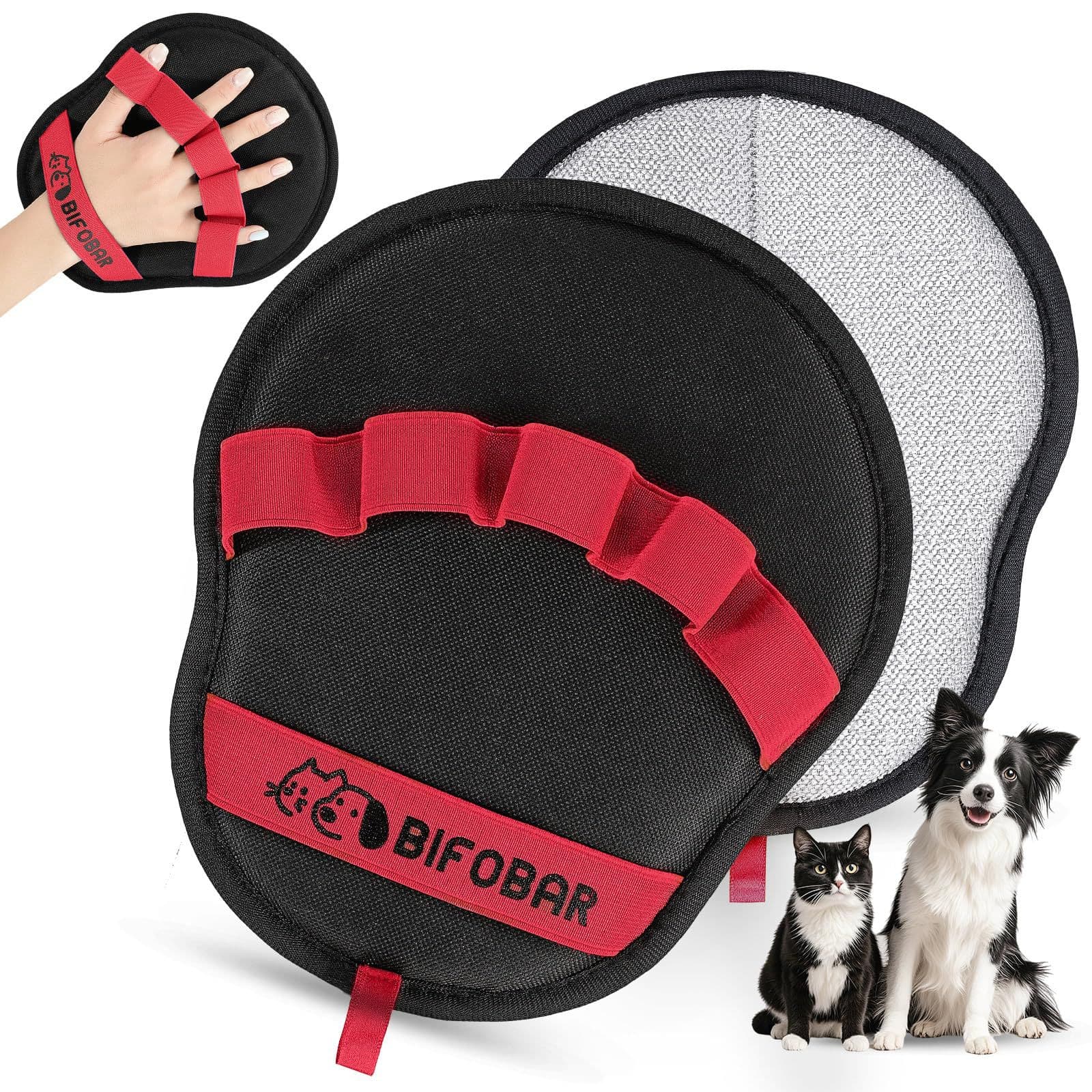 2-Pack Red and Black Pet Hair Remover Glove - Reusable Double-Sided