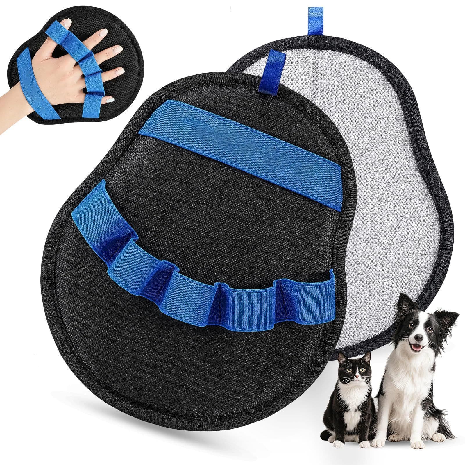 2-Pack Blue and Black Pet Hair Remover Glove - Reusable Double-Sided
