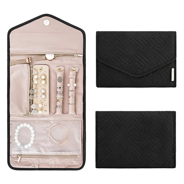 Black Portable Jewelry Roll Bag Travel Organiser - Jewelry is not included