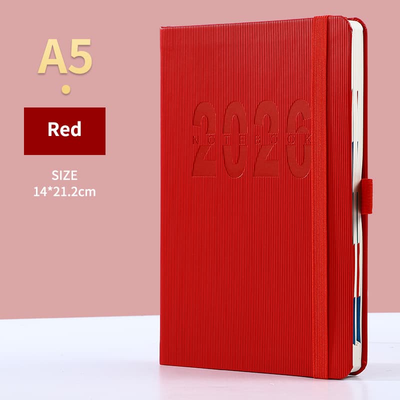 Red 2026 A5 English Daily Planner Notebook 365-Day Schedule Book for Monthly