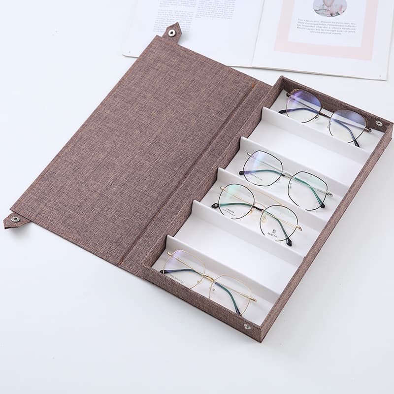 Brown Multi-Compartment Glasses Storage Box Dust-proof Fabric Eyewear