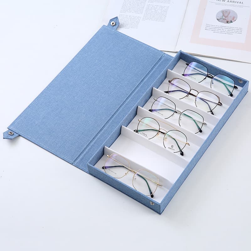 Blue Multi-Compartment Glasses Storage Box Dust-proof Fabric Eyewear Display
