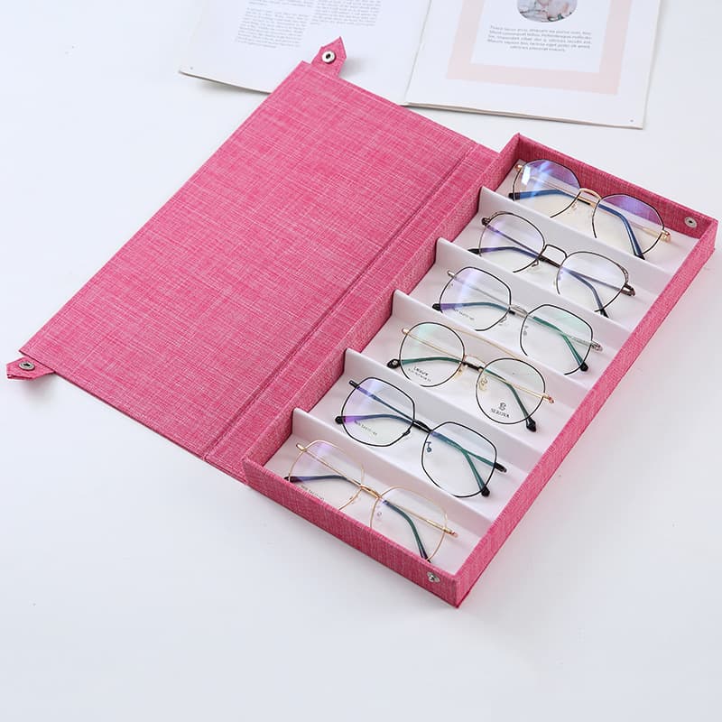 Pink Multi-Compartment Glasses Storage Box Dust-proof Fabric Eyewear Display