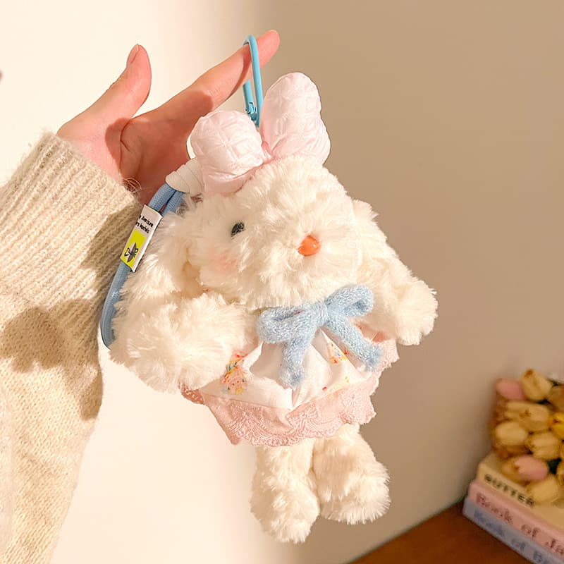 Light Pink Floppy Eared Bunny Plush Doll with Pearl Necklace - F-4974