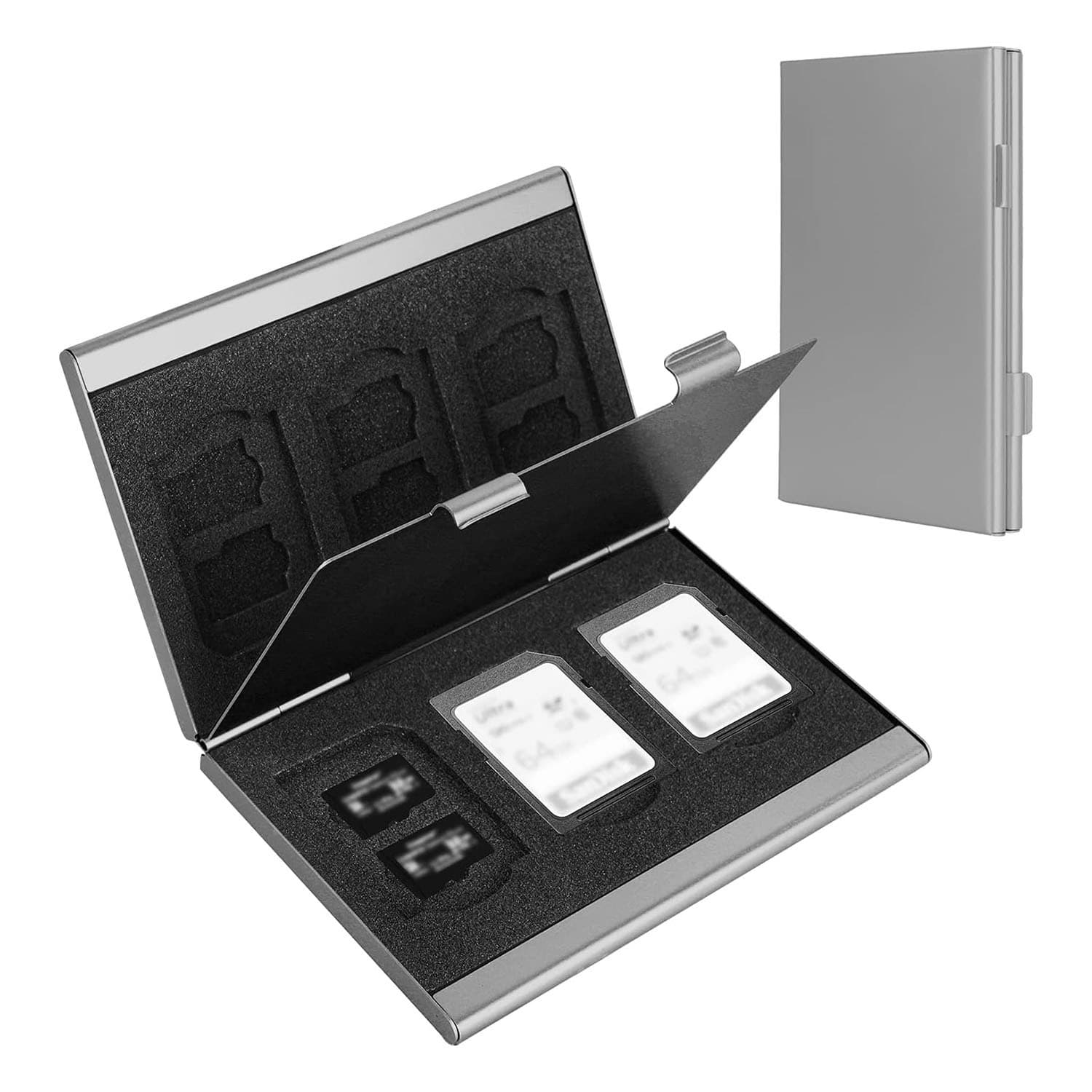 Silver High-Quality Aluminum SD & TF Card Case - Memory card not included