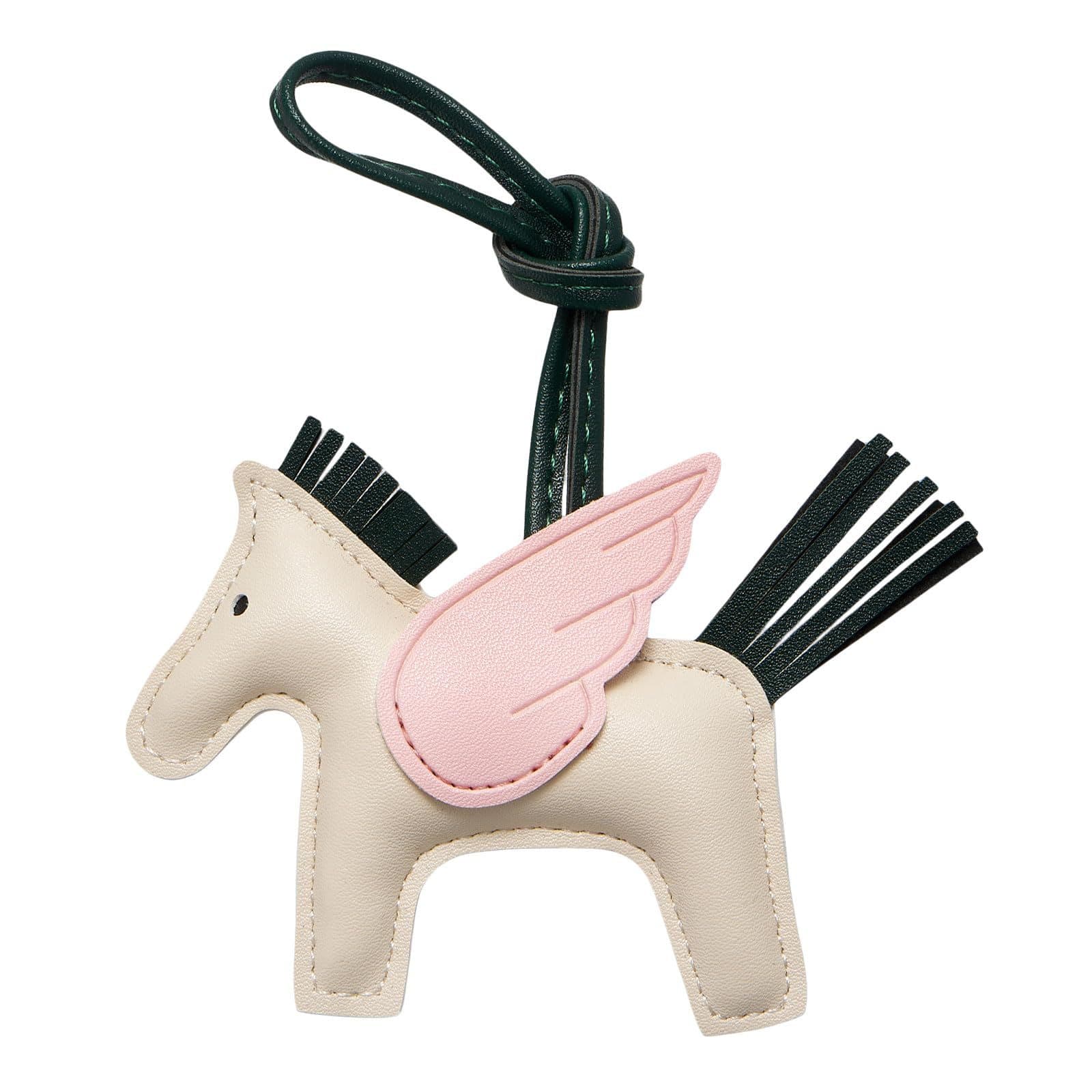 Beige PU Leather Pegasus Keychain - Flying Horse Pendant with Wings