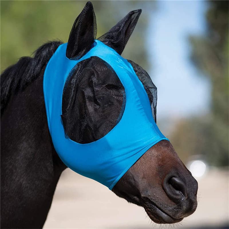 Blue 2-PCS Breathable Horse Fly Mask Set - Equestrian Fly Veils with Ears