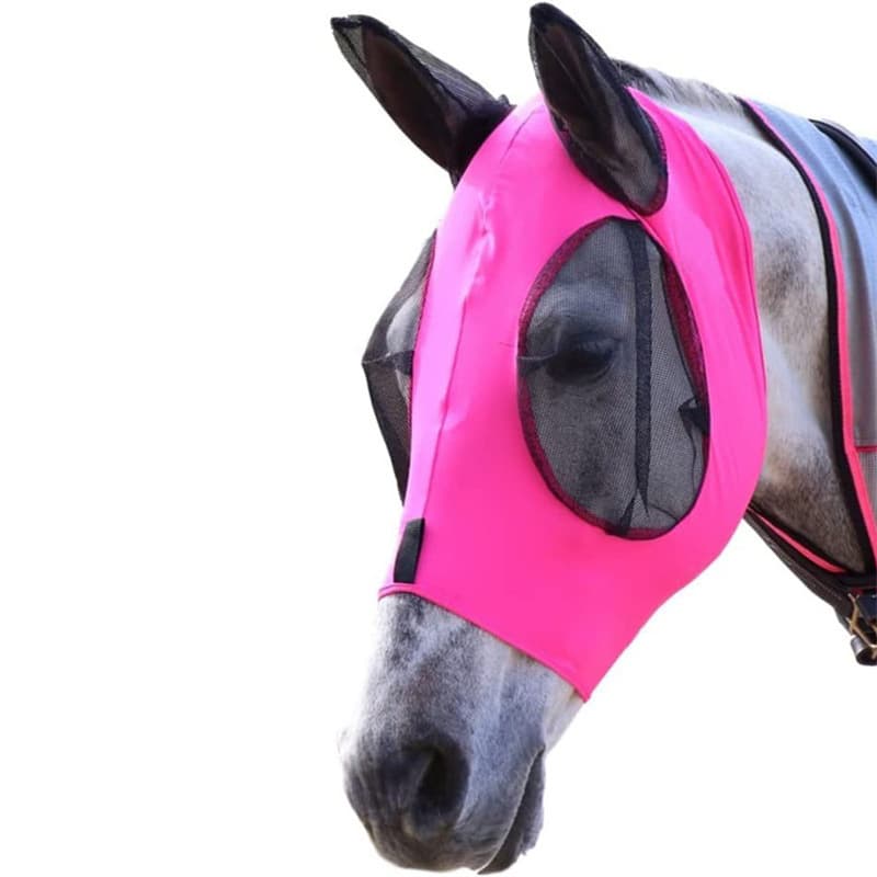 Pink 2-PCS Breathable Horse Fly Mask Set - Equestrian Fly Veils with Ears