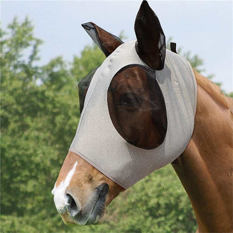 Grey 2-PCS Breathable Horse Fly Mask Set - Equestrian Fly Veils with Ears