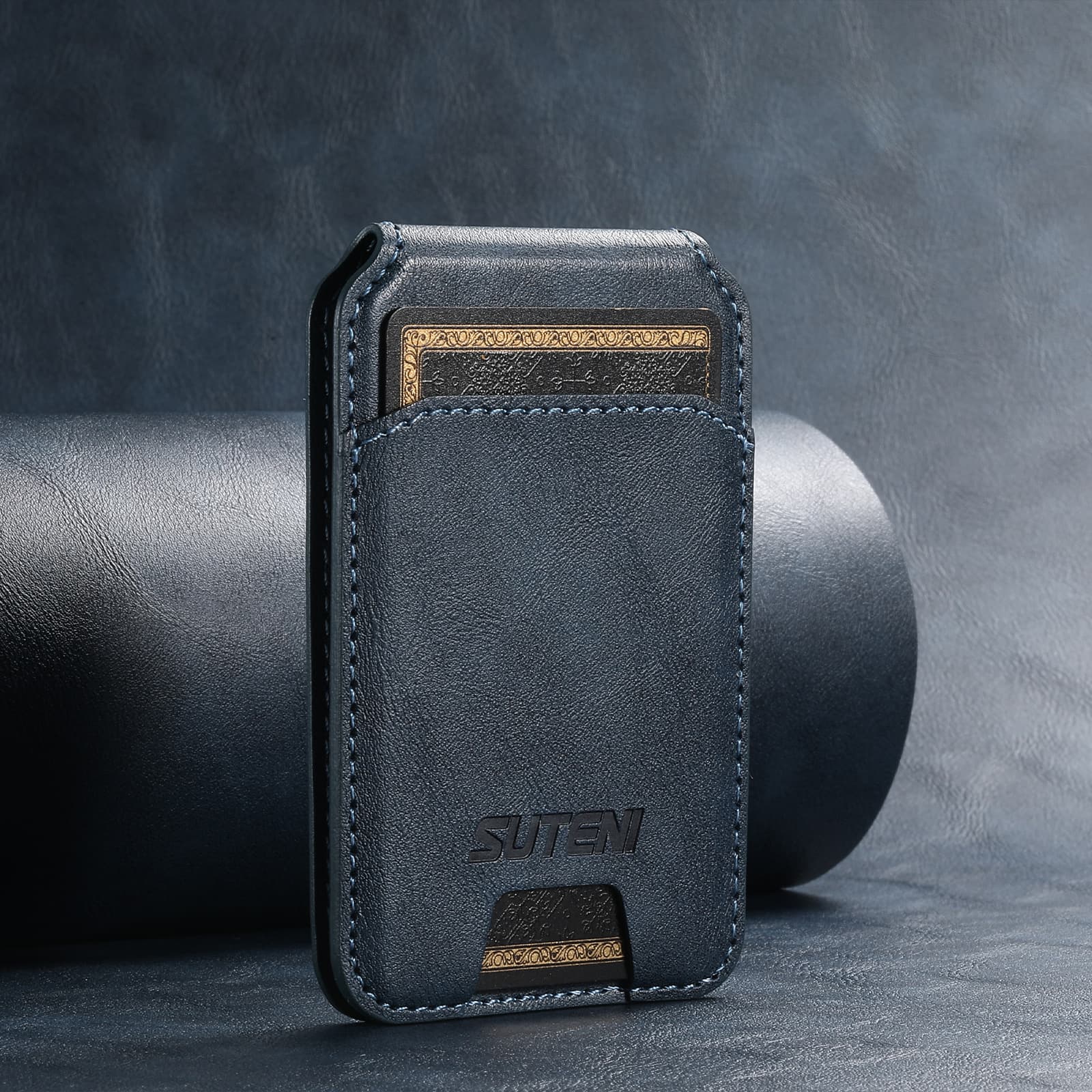 Navy Blue Slim Magnetic Wallet with Kickstand for MagSafe - PU Leather Card